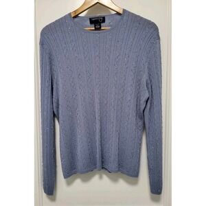 Country Shop Lt Blue Beaded Wool Lightweight Crewneck Sweater Sz L